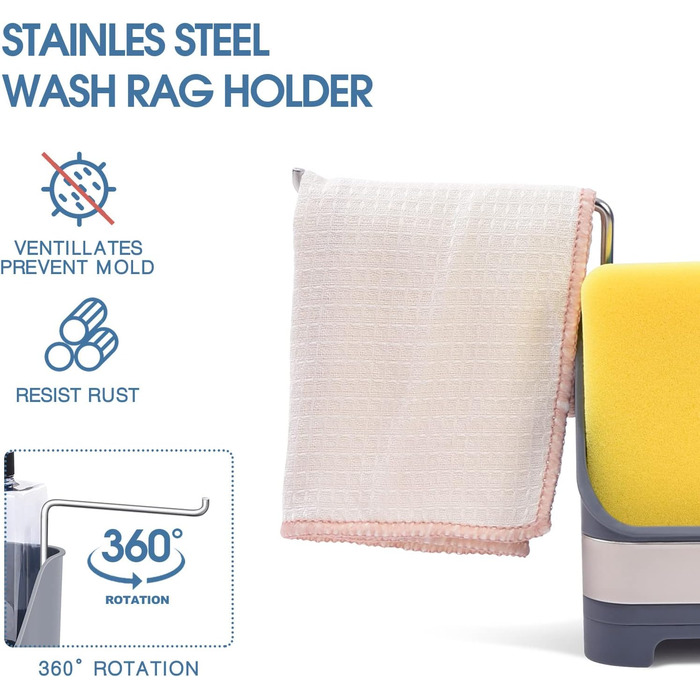 Органайзер для посуду APEXCHASER, дозатор мила з тримачем для губки, органайзер для раковини з нержавіючої сталі, мийка з нержавіючої сталі, кухонний органайзер з дозатором мила, піддон для крапель для кухні