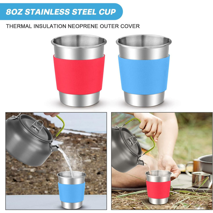 Набір посуду Odoland з каструлями та сковородою, розбірна чашка для столових приборів, на 1-2 особи, легкий та компактний для кемпінгу, походу, пікніка (кемпінговий посуд)