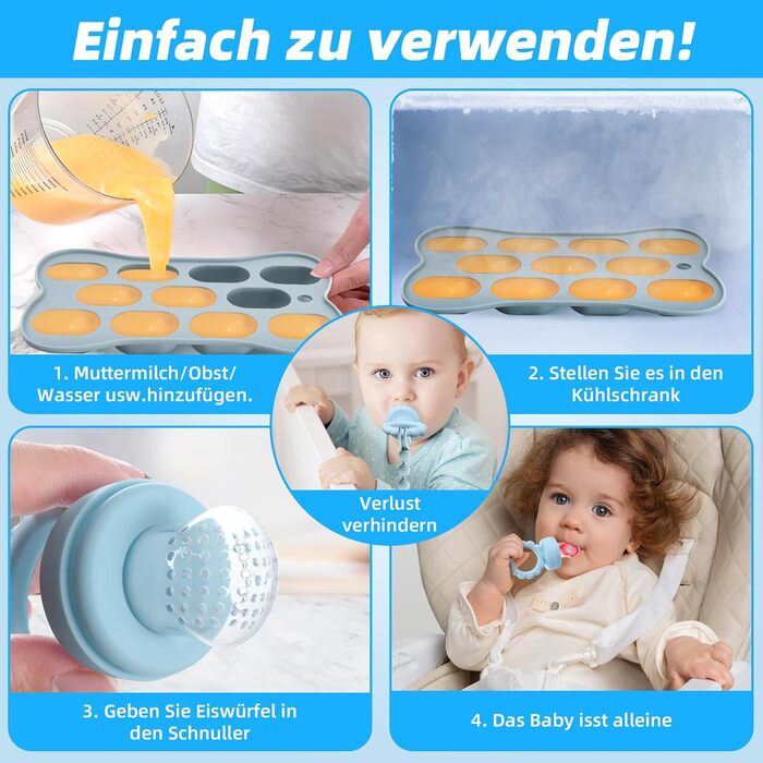 Фруктова пустушка для малюків від 3, 4, 5, 6 місяців, 2 годівниці для дитячого харчування з фруктами та контейнер для зберігання дитячого харчування, ланцюжок для пустушки та 6 силіконових сосків 3 розмірів, фруктова пустушка для малюків (рожево-фіолетова