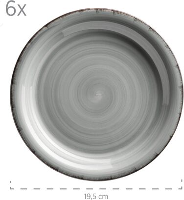 Набір тарілок для 6 осіб у сучасному вінтажному стилі, столовий сервіз із 18 предметів, керамічний посуд з ручним розписом, керамограніт, димчасто-блакитний, 931875 Bel Tempo II