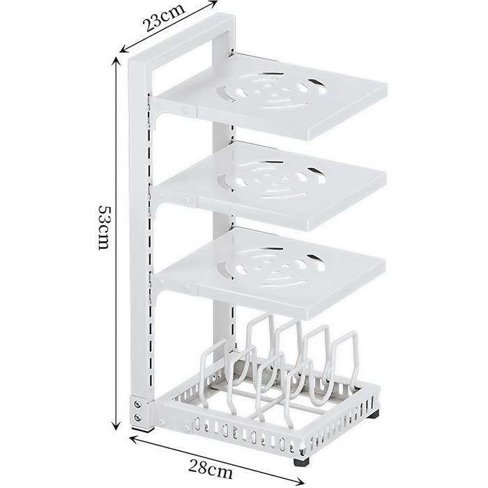 Органайзер для каструль HIMKI для шафи з регульованими відділеннями, тримач для каструль 4/5/7 рівнів, підставка для каструль з тримачем для кришки для кухонної шафи (4 рівні, білий)