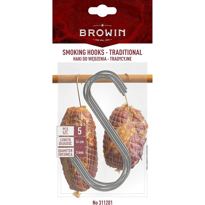 Набір гачків для коптильні з нержавіючої сталі 5 шт 14 см Browin