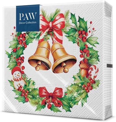 Серветки 3-шарові (33 x 33 см) I 20 шт. I Різнокольорові паперові серветки, ідеальні для різдвяного столу I Серветки - Різдво, зима, зірки, сніг, сніговики I (Святкова ялинка радості)