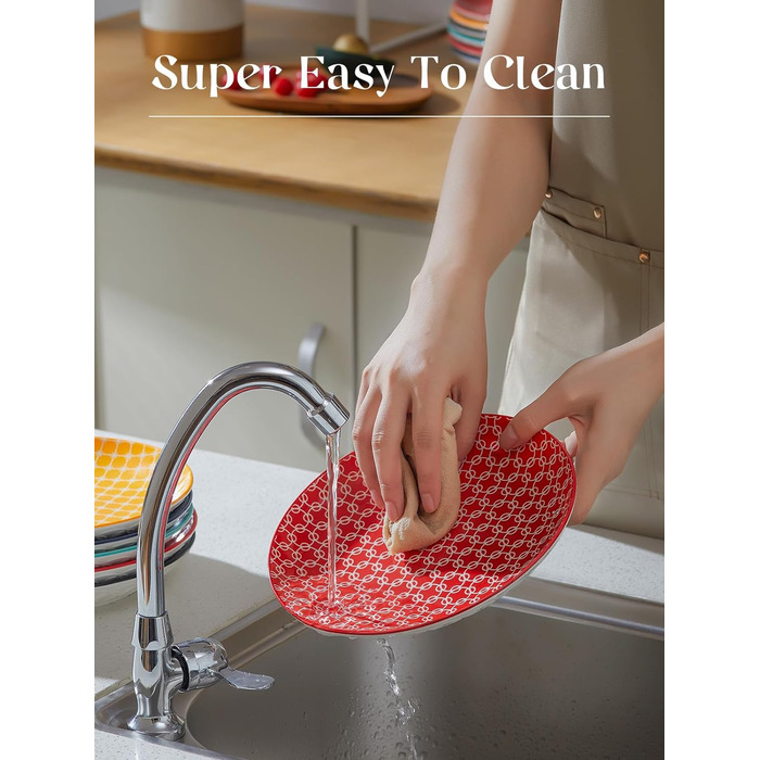 Столовая тарелка керамическая, набор обеденных тарелок 6 шт., набор разноцветных тарелок большой, фарфоровая паста салат набор тарелок, десертная тарелка, круглые сервировочные миски прочный для ужина Рождество (21,6 см), 26,7