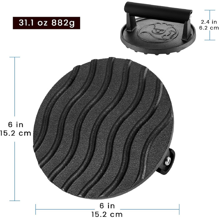Г Розбивачка для бургерів з термостійкою ручкою Прес для бургерів, який можна мити в посудомийній машині Професійний прес для пиріжків ідеально підходить для смаження м&39яса на грилі Smash Burger Press (чавунний прес для бургерів), 839