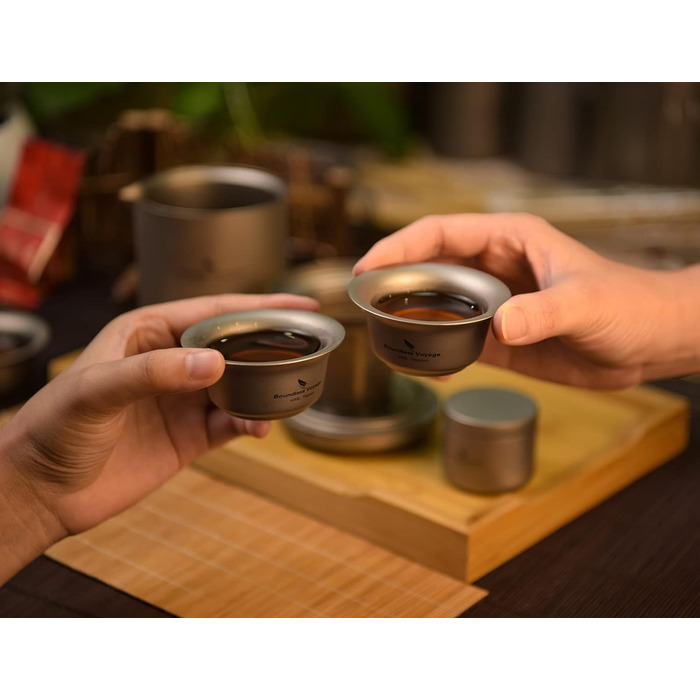 Титановий чайний набір, чайниця з ситечком для чаю та 3 міні-чашки 40 мл iBasingo