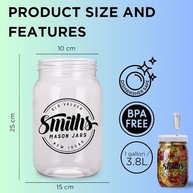 Банка для консервації з кришкою 3,8 л Smiths Mason Jars