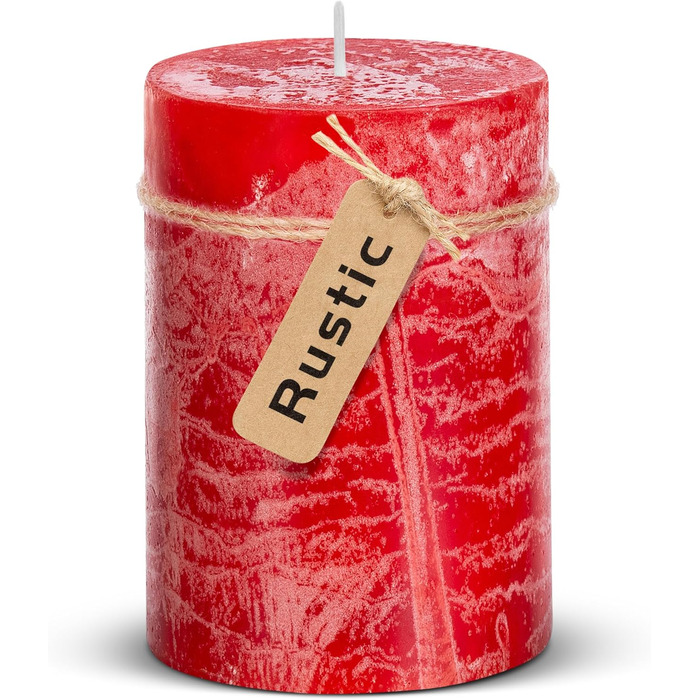 Набір із 4 свічок-стійок Brandsseller 7 x 10 см Однотонні та виготовлені з парафіну Сільські свічки з тривалим часом горіння Декоративні свічки для прикраси столу, Різдва та святкувань (7 x 14 см Набір із 4 шт. , червоні)