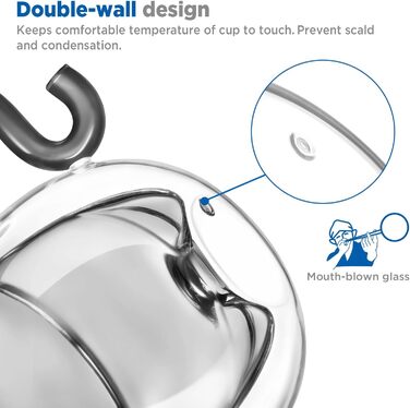 Двостінні милі келихи для лате макіато з різдвяною ялинкою 270 мл Кавова чашка Різдвяна кружка з ситечком для чаю з різдвяною ялинкою Чайні келихи для молока, льоду, різдвяні подарунки для жінок і дітей (тип 12 чорний-130 мл*2, 130 мл*2)