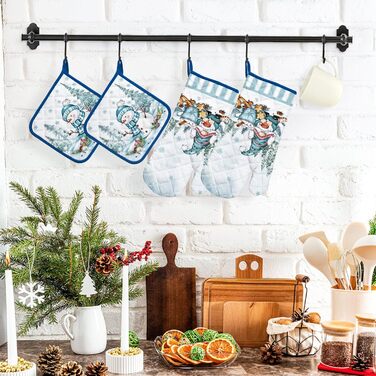 Набір з 2 кухонних рукавиць та підставок для каструль Arquiel Gnome Autumn Orange Checked, 100 бавовняні кулінарні рукавички, термостійкі кухонні рукавички для приготування їжі, осінній декор, подарунки для жінок (зимовий гном, духовка*2 підставка для кас