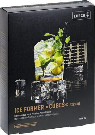 Силіконова льодогенератор Lurch ICE FORMER преміум-класу з кришкою на 20 кубиків льоду розміром 3 см, чорний, кубик 3 см (куб 2 см)