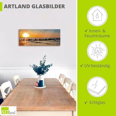 Настінний декор ARTland скляні картини настінна картина скляна картина цільна 40x40 см квадрат пляж море сонце Кариби природа пейзаж узбережжя схід сонця морський S7LE (Гарний захід сонця, 125Д x 50Ш см)