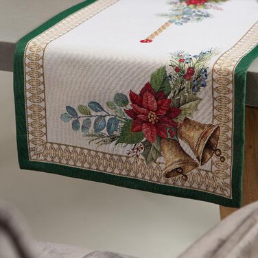 Різдвяна гобеленова скатертина Home of Christmas Скатертина на Різдво та Новий рік (Дзвіночок - Зелений (Без блискіток), Доріжка 40x100 см)