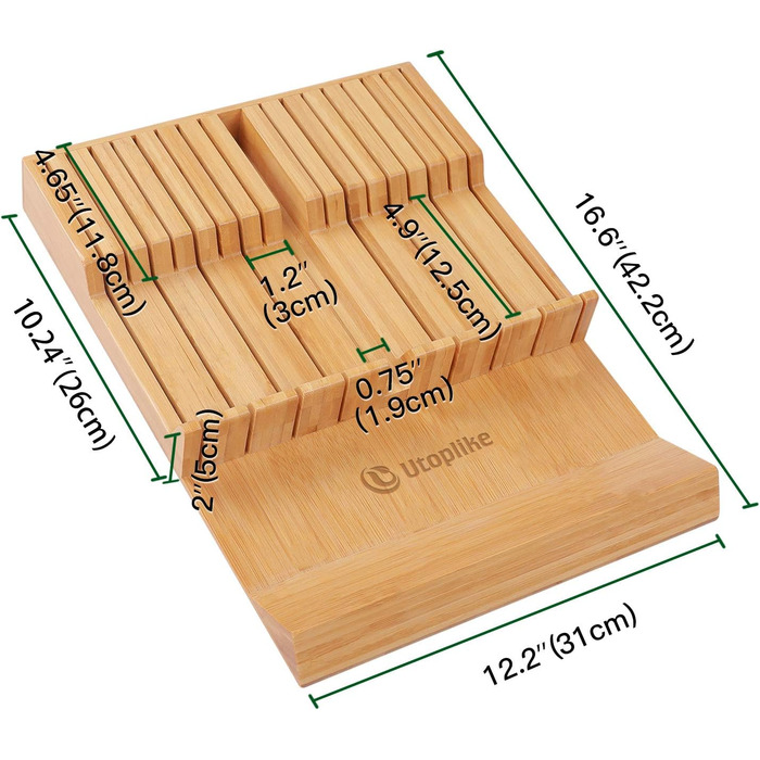 Блок ножів у шухляді для 12 ножів і 1 заточувальний сталевий ніж. (16 органайзерів для ножів) Utoplike