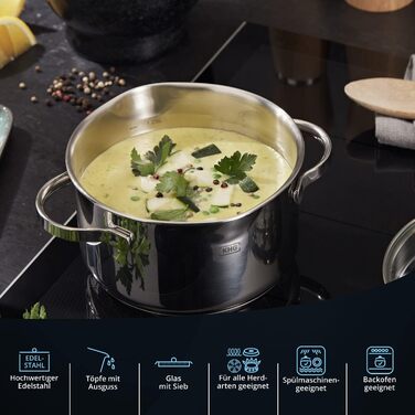 Каструля 10 л з нержавіючої сталі зі скляною кришкою 26 см KHG