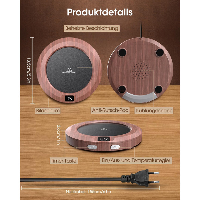 Подогреватель чашек до 75C, 3 уровня температуры MXMZHXU
