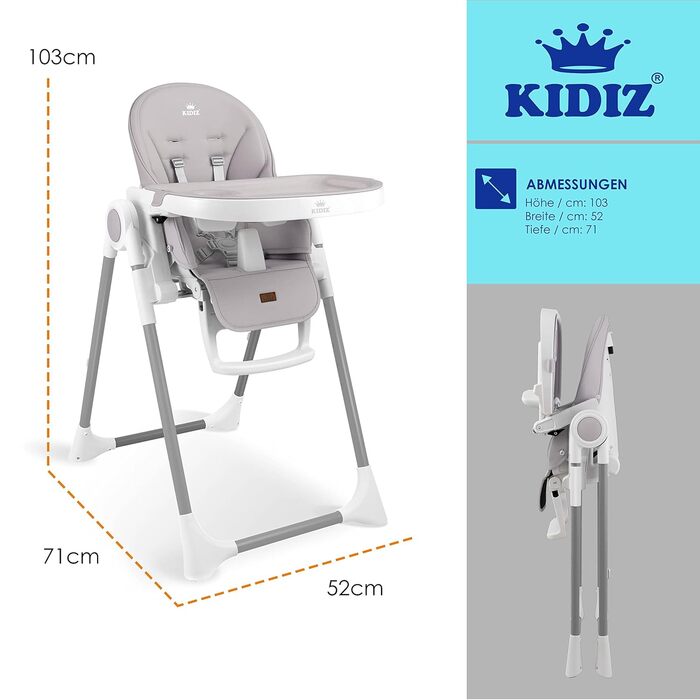 Детский стульчик для кормления от 6 месяцев светло-серыйKidiz