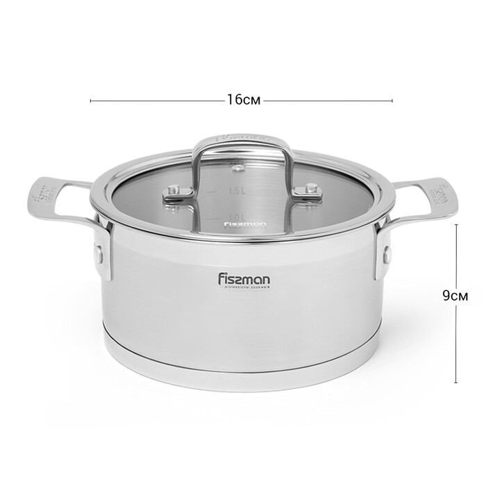 Каструля Fissman FOBUS 16x9 см /1,6 л  із скляною кришкою (5381)