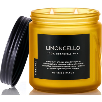 Ароматичні свічки M&SENSE з кавою у скляній банці з 2 гнітами 330 г, час горіння 70 годин, свічка з натурального соєвого воску для спальні, кухні, декору дому, подарункова свічка для чоловіків та жінок, смажена кава (лімончелло)