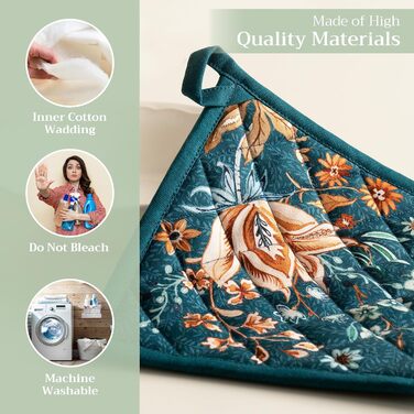 Рукавички для духовки Maison d&39 Hermine, підставки для каструль, 100 бавовна, термостійкі кухонні рукавички, рукавички для духовки (19 см x 33 см) та підставки для каструль (20 см x 20 см) для приготування їжі, Morzine - Рукавички для духовки на День по