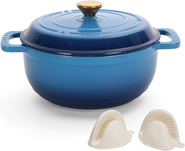 Чавунна жаровня 4,7 л з кришкою 26 см, синя LEADZM