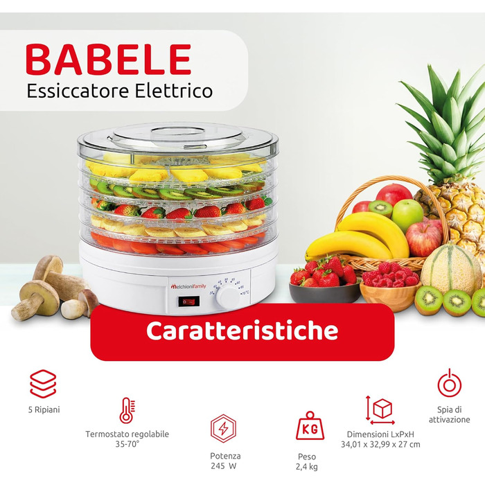 Дегідратор на 5 полиць 250 Вт, білий Melchioni