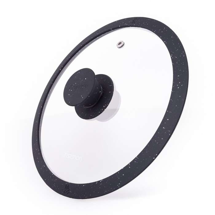 Крышка Fissman 22 см ARCADES с 'мраморным' силиконовым ободком черный цвет стекло (19902)