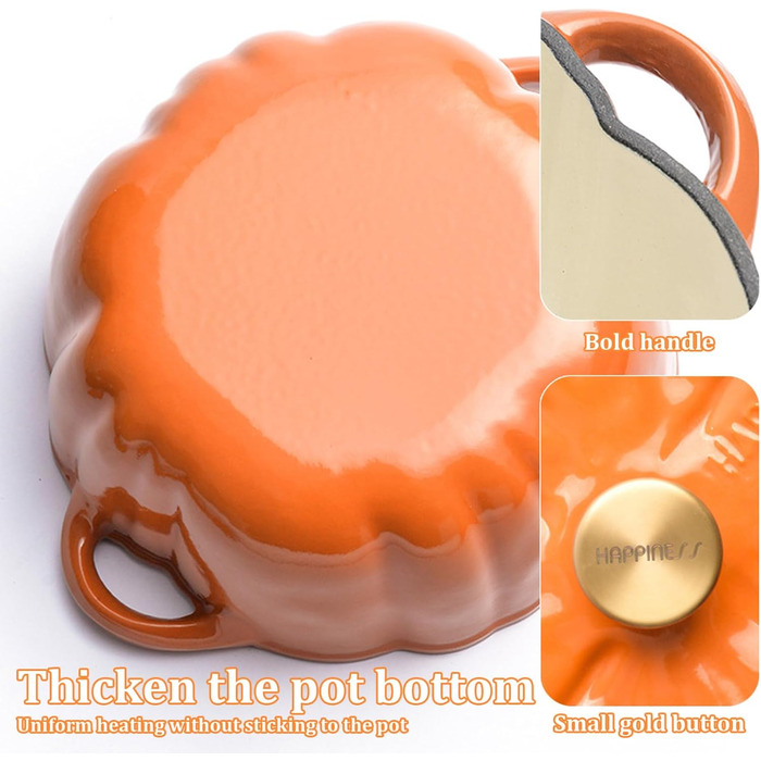 Емальована жаровня у формі гарбуза 1,5 л з кришкою, помаранчева SMELEYOU