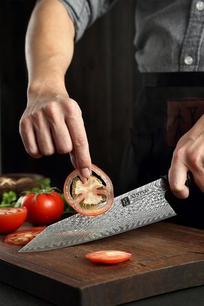 Кухарський ніж з дамаської сталі 21,5 см з магнітним чохлом та дерев'яним футляром XINZUO