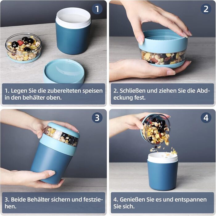 Стаканчик для пластівців 750 мл зі складаною ложкою, синій Swkien