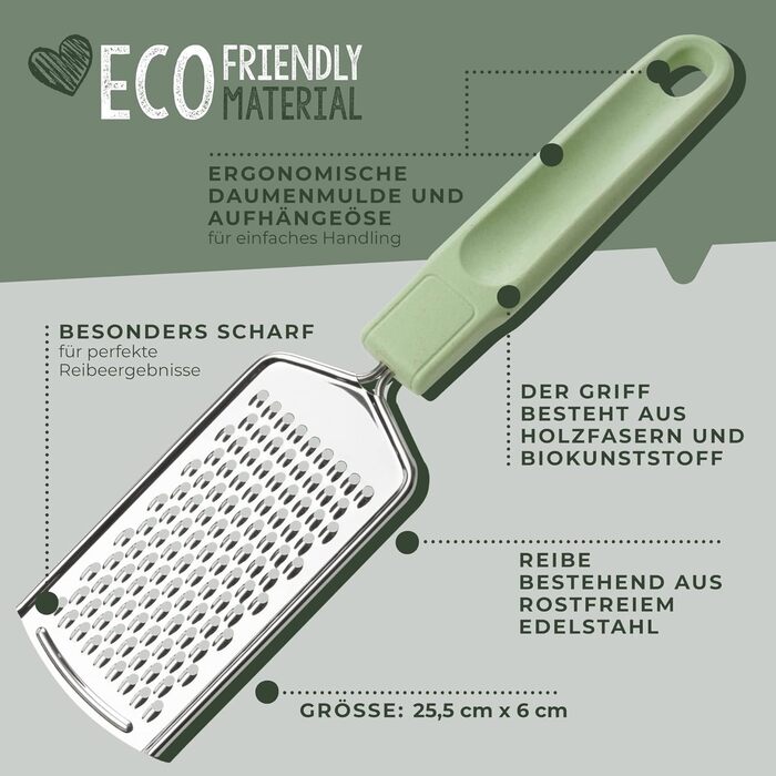 Терка ручная 27 см зеленая Ecolution Fackelmann