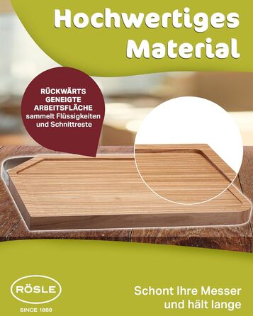 Обробна дошка RSLE Basic Line - 39 x 26 см, високоякісна бамбукова обробна дошка з жолобком для соку та нековзними гумовими ніжками, може використовуватися як дошка для нарізання та подачі, міцна дерев&39яна дошка для кухні (48 Д x 32 Ш см)