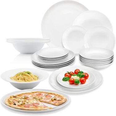 Тарілка для пасти New Port на 4 предмети, набір тарілок для пасти на 4 особи, порцелянова миска для пасти, глибока тарілка, яку можна мити в посудомийній машині, багатофункціональна миска біла 370 мл ПРЕМІУМ КОЛЕКЦІЯ (комбінований набір з 24 предметів)