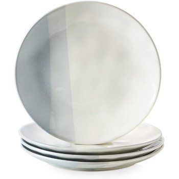 Керамічні обідні тарілки DOWAN 20,3 см, градієнт, сині десертні тарілки, порцелянові тарілки для закусок для салатів, великі кухонні тарілки для подачі, можна мити в посудомийній машині та мікрохвильовій печі, 4 шт.