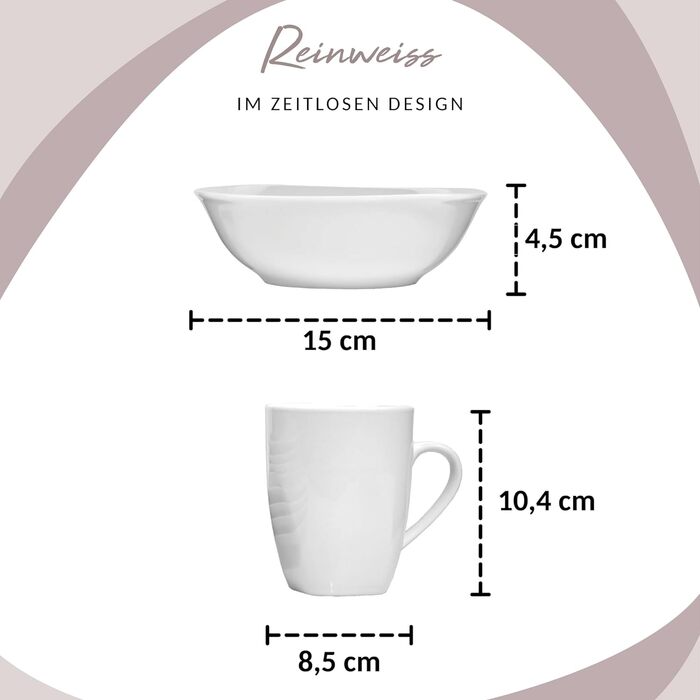 СПІВАЧКА Білий обідній сервіз Bilgola, порцеляновий набір посуду з 30 предметів на 6 персон, набір тарілок округлого дизайну, обідня тарілка (комбінований сервіз 16 шт. )
