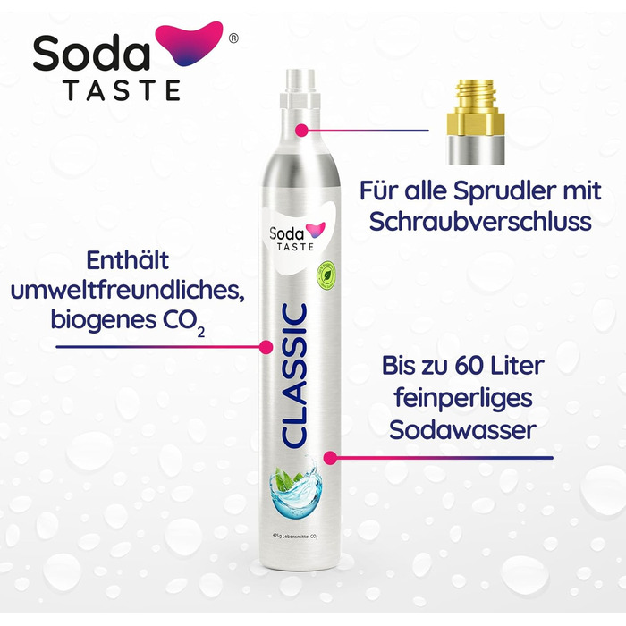 Набір із 2 змінних CO2-балонів SodaTASTE (змінний) для газованок, з натуральним м&39ятним смаком, без сиропу, для приготування до 120 л ароматизованої газованої води, без цукру (УВАГА потрібні 2 порожні балони) (Classic)