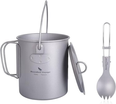 Безмежна подорож на відкритому повітрі 750 мл 800 мл 1100 мл 1300 мл Титанова каструля з кришкою Складна ручка для застави Кемпінг Піші прогулянки Пікнік Ультралегка портативна пляшка для води Чашка Кухоль Набір свиней (750 мл чашка свинина)