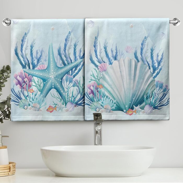 Різдвяні кухонні рушники Kwlegh, рушник для рук, різдвяна ялинка, цукерка-тростина, сніжинка, рушник для пальців, набір з 2 шт. , милий чоловічий банний рушник, високопоглинаючі рушники, 36 x (блакитна мушля морської зірки)