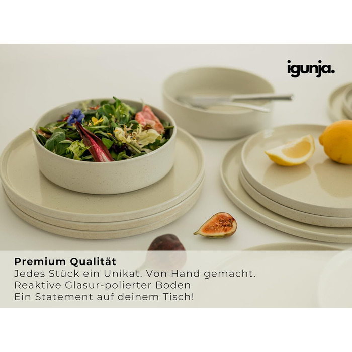 Набір керамічного посуду igunja, набір мисок та тарілок 12 предметів на 4 особи Високоякісний, 100 ручної роботи, набір посуду з реактивною глазур&39ю, матовий зовні, глянцевий всередині (бежевий, L-подібні миски)