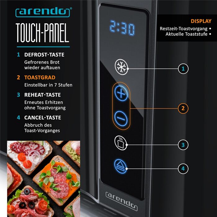 Тостер на 4 скибочки, чорний Frukost Touch Arendo