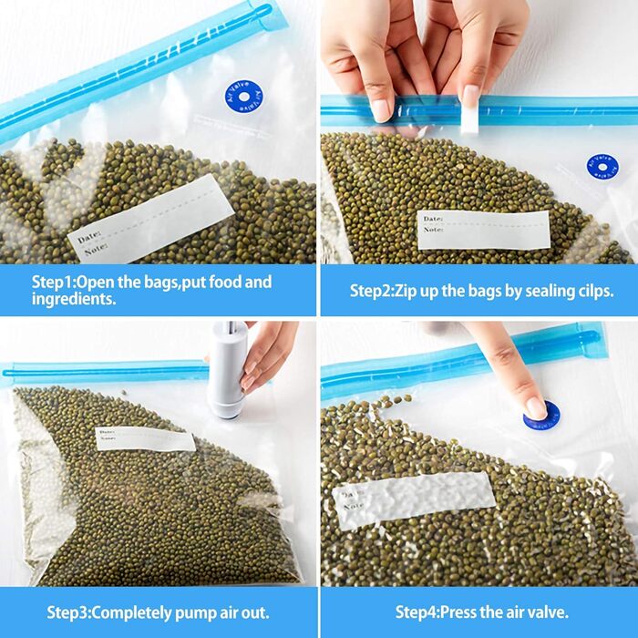 Вакуумні пакети 15 пакетів з 4 герметичними затискачами, 16,1 х 21,8/21 х 22,1/ 26,1 х 28 см GOTRUST