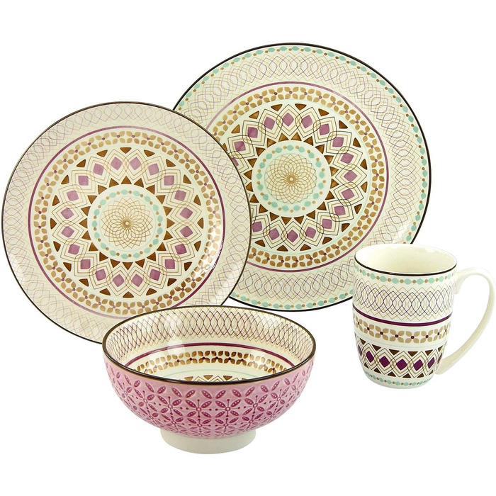 Серія MANDALA, Набір посуду з керамограніту (Singleset - коричневий, 4 шт. и, одинарний), 20310