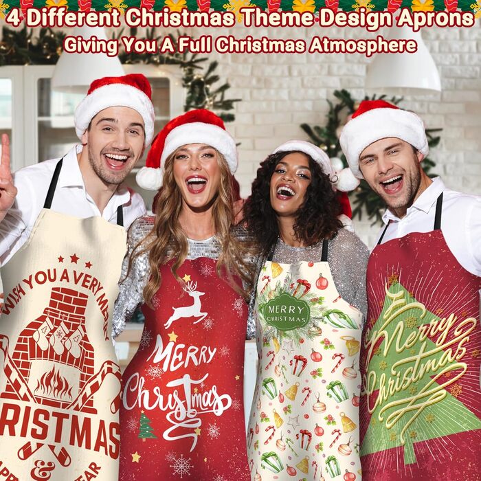 Набір з 4 різдвяних кухонних фартухів 70 x 80 см, різнокольорові FunChaos