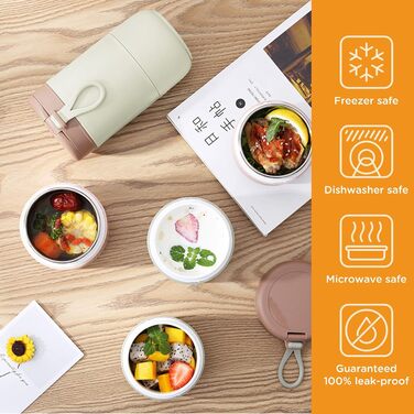 Стаканчик для пластівців Chedin з кришкою, стаканчик для каші з нержавіючої сталі 730 мл, герметичний стаканчик для йогурту з ложкою та кришкою, двошарові герметичні банки для консервування, ідеально підходять для роботи (зелені)