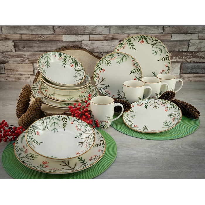 Набір посуду на 4 персони, 16 предметів, Greenery Leaves Creatable