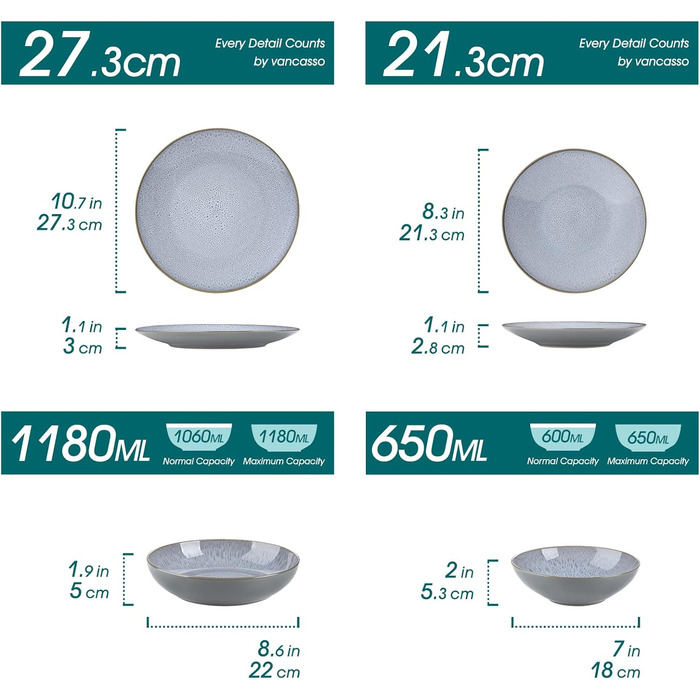 Столовий сервіз з керамограніту, комбінований сервіз vancasso з 32 предметів Карст з фаянсу, набір посуду у вінтажному вигляді на 4-12 осіб (Karst-wt, посуд на 8 осіб)