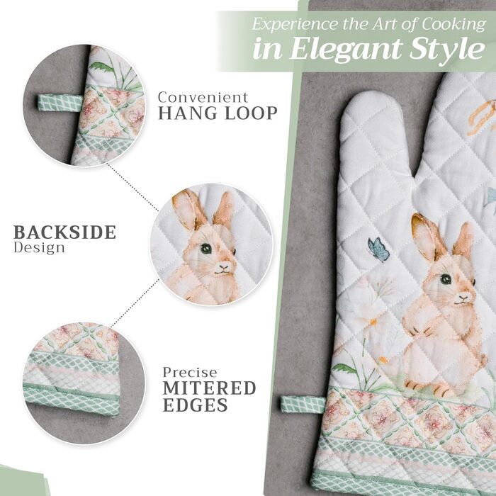 Рукавички для духовки Maison d&39 Hermine, Прихватки для каструль, 100 бавовна, термостійкі кухонні рукавички, рукавички для духовки (19 x 33 см) та прихватки для каструль (20 x 20 см) для приготування їжі, Morzine - Рукавички для духовки (19 x 33 см) та 