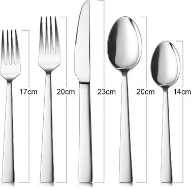 Набор столовых приборов Herogo, набор столовых приборов из нержавеющей стали на 12 человек, серебряные столовые приборы с набором ножей для вилки-ложки, современные столовые приборы, безопасные для мытья в посудомоечной машине и нержавеющая сталь (серебри