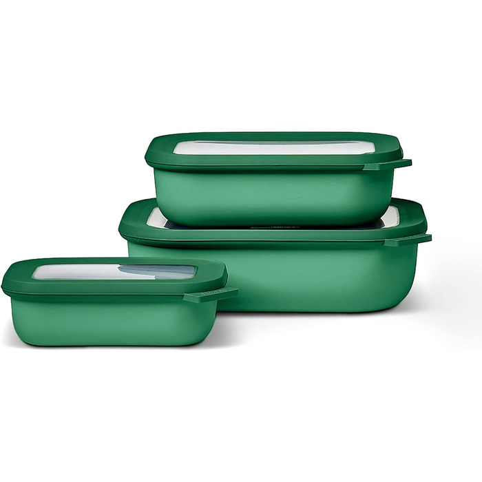 Прямокутний набір Cirqula з 3 предметів з кількома лотками - Банки для зберігання з кришкою - підходить як ящик для зберігання, холодильник, морозильна камера та посуд для мікрохвильової печі - 750, 1500 і 3000 мл - (яскраво-зелений, набір 3 шт. и (500, 1