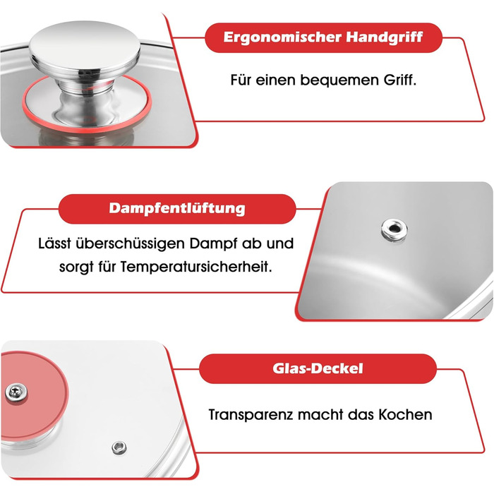 Каструля 3,3 л з нержавіючої сталі зі скляною кришкою 20 см Herogo